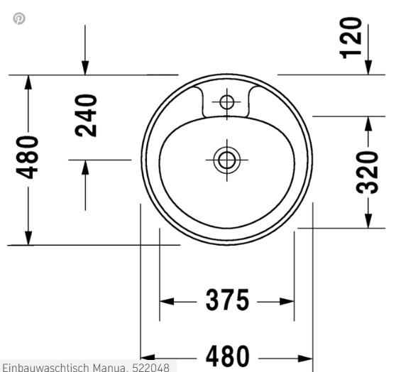 Duravit Manua Ø48 håndvask t/nedfældning - 1 hanehul - Med overløb Duravit Manua Ø48 håndvask t/nedfældning - 1 hanehul - Med overløb