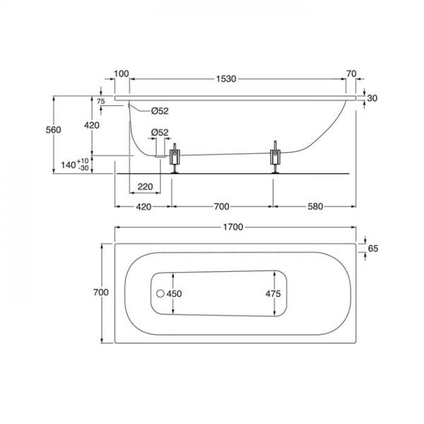 Gustavsberg 2945 badekar t/indbygning - 170 x 70 cm - 1 ryglæn Gustavsberg 2945 badekar t/indbygning - 170 x 70 cm - 1 ryglæn