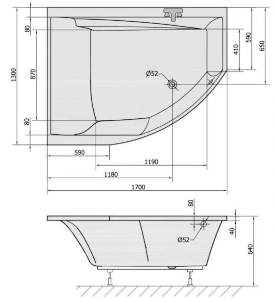 Royal Thilde hj&oslash;rnebadekar - 170 x 130 - Venstre