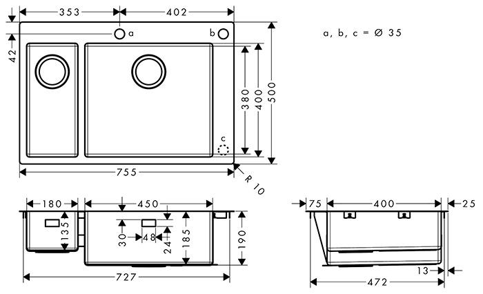 hansgrohe S712-F655 k&oslash;kkenvask m/skyllesk&aring;l - Rustfrit st&aring;l