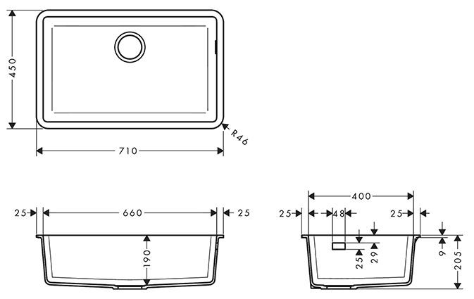 hansgrohe S510-U660 k&oslash;kkenvask i komposit - Graphite black
