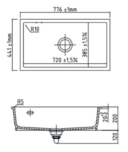 Lavabo Mera 80 U porcel&aelig;nsk&oslash;kkenvask - Mat hvid m/krom afl&oslash;b
