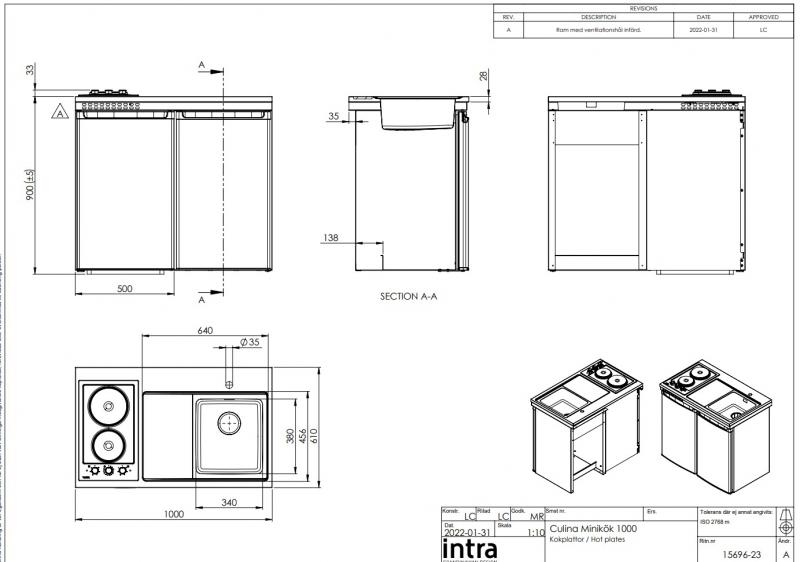 Intra Culina 100 minikøkken m/kogeplade - Venstre Intra Culina 100 minikøkken m/kogeplade - Venstre