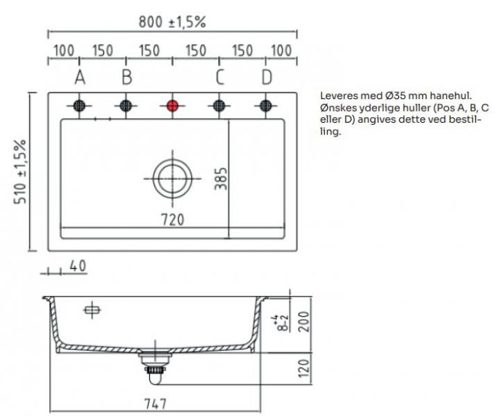 Lavabo Mera 90 porcelænskøkkenvask - Vask til højre/krom afløb Lavabo Mera 90 porcelænskøkkenvask - Vask til højre/krom afløb