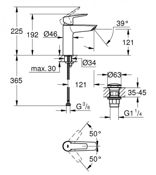 Grohe Start M h&aring;ndvaskarmatur m/push-open bundventil - Mat sort