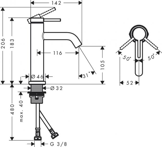 hansgrohe Tecturis S 110 h&aring;ndvaskarmatur m/Ecosmart+ u/bundvetil - Krom