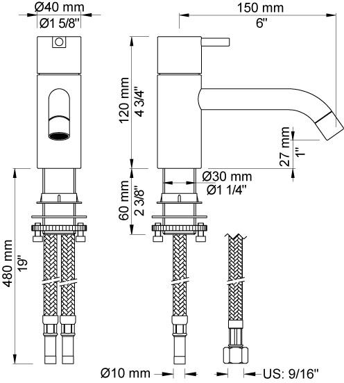Vola HV1/150-16 h&aring;ndvaskbatteri - Krom