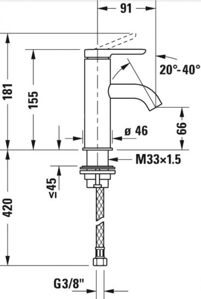 Duravit C.1 S h&aring;ndvaskarmatur u/bundventil - Krom