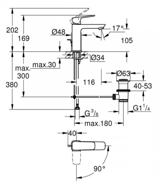 Grohe Cubeo M håndvaskarmatur m/koldstart og løft-op bundventil - Krom Grohe Cubeo M håndvaskarmatur m/koldstart og løft-op bundventil - Krom