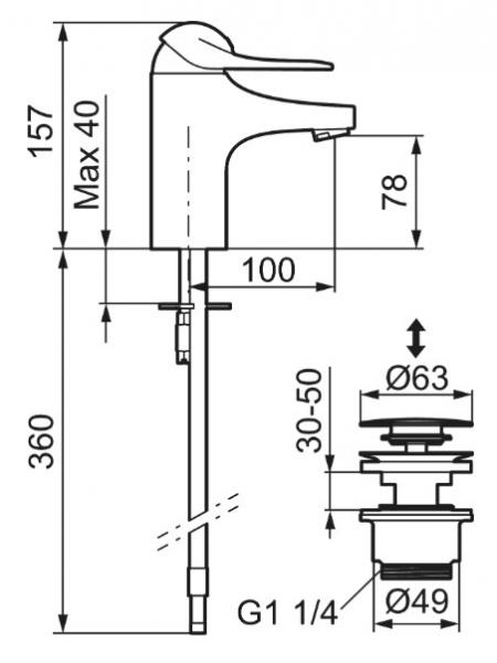 FM Mattsson 9000E II håndvaskarmatur Eco m/push-open bundventil FM Mattsson 9000E II håndvaskarmatur Eco m/push-open bundventil