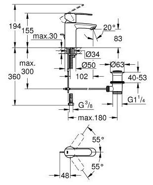 Grohe Wave Cosmopolitan h&aring;ndvaskarmatur M/bundventil