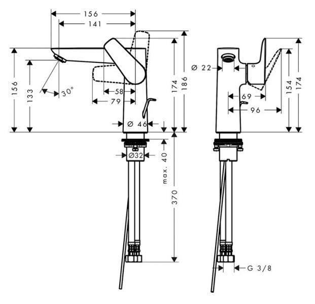hansgrohe Talis E 150 h&aring;ndvaskarmatur m/l&oslash;ft-op bundventil - Krom