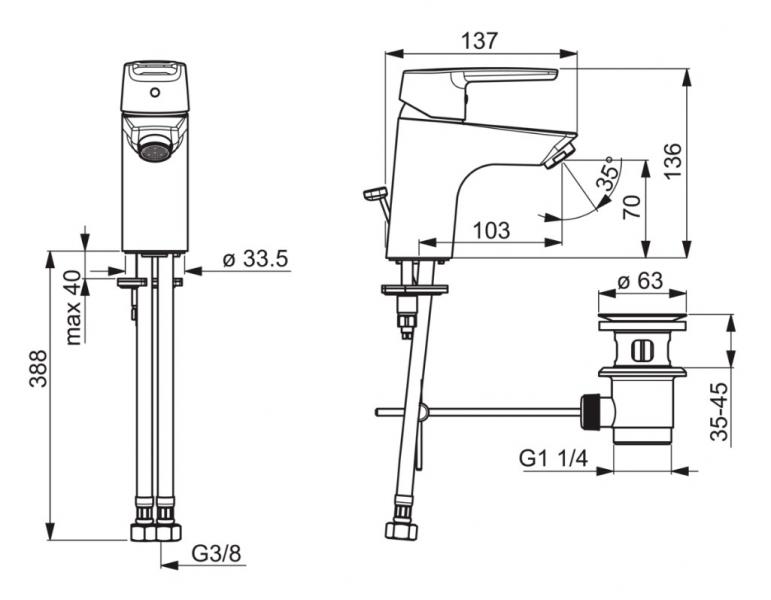 Oras Saga Håndvaskbatteri m/bundventil Oras Saga Håndvaskbatteri m/bundventil