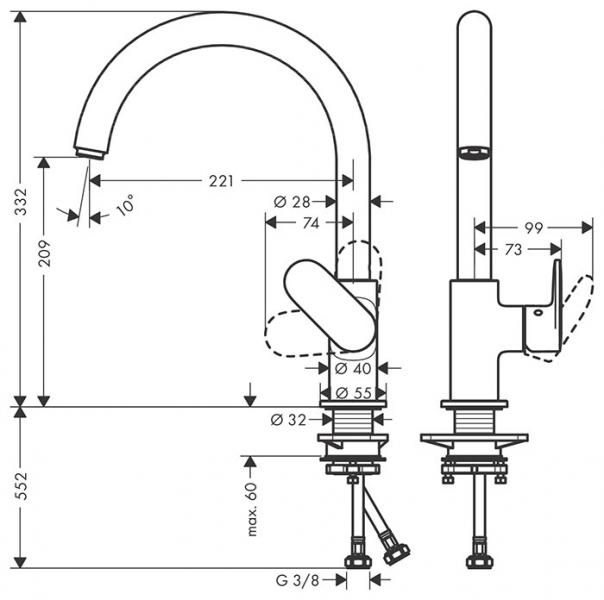 hansgrohe Vernis Blend M35 210 k&oslash;kkenarmatur m/ svingtud - Mat sort