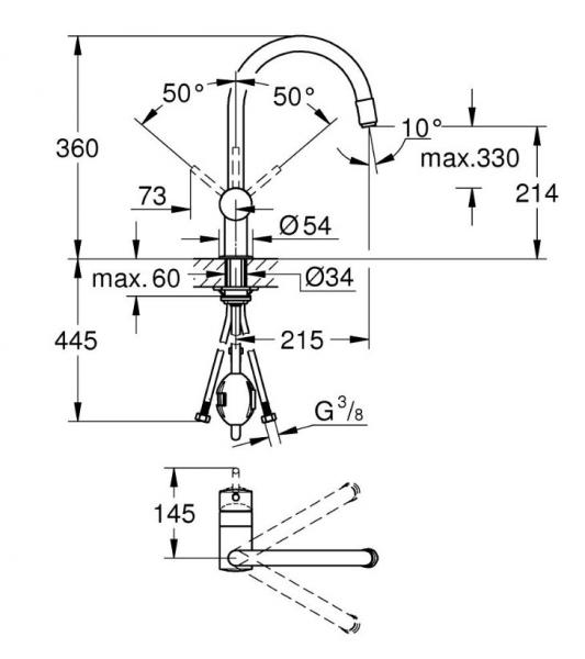 Grohe Minta k&oslash;kkenarmatur m/udtr&aelig;k og svingtud - Krom