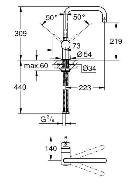 Grohe Minta k&oslash;kkenarmatur m/U-tud - Krom