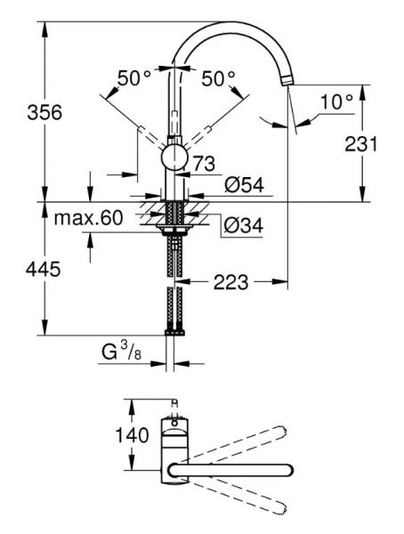 Grohe Minta k&oslash;kkenarmatur m/svingtud - Mat sort