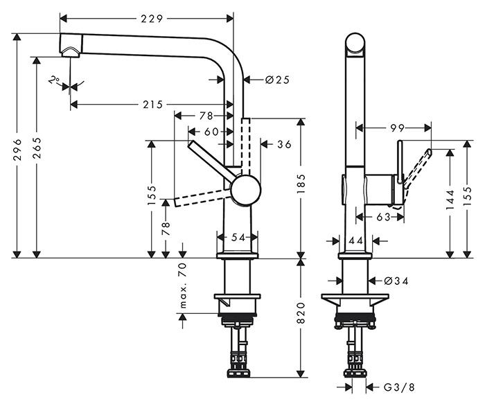 hansgrohe Talis M54 k&oslash;kkenarmatur m/L-tud - Rustfrit st&aring;l