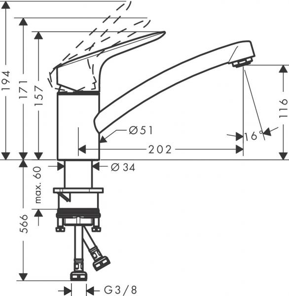 Hansgrohe Logis 120 k&oslash;kken m/CoolStart - krom