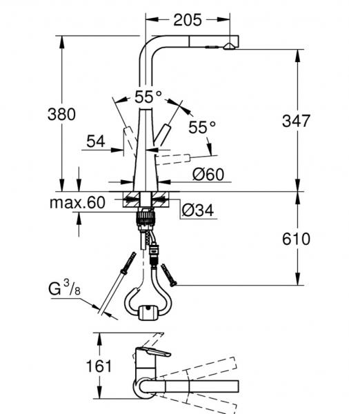 Grohe Zedra k&oslash;kkenarmatur m/udtr&aelig;k - Krom