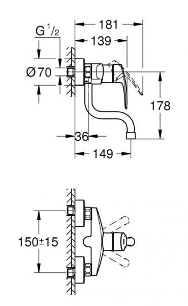 Grohe Eurosmart køkkenarmatur t/væg - Med svingtud Grohe Eurosmart køkkenarmatur t/væg - Med svingtud