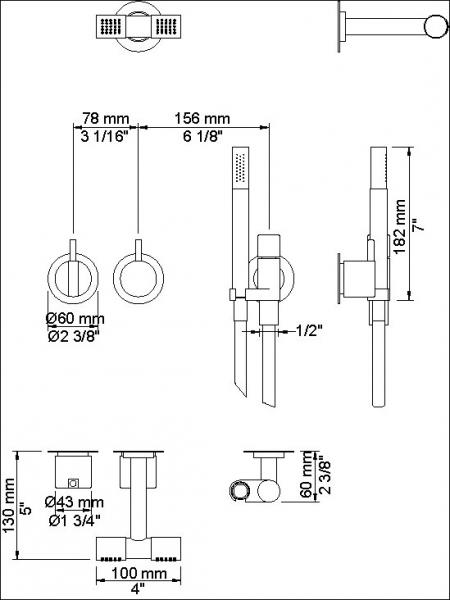 Vola 2471-081D-16 Komplet brusesystem med hoved og h&aring;ndbruser - Krom
