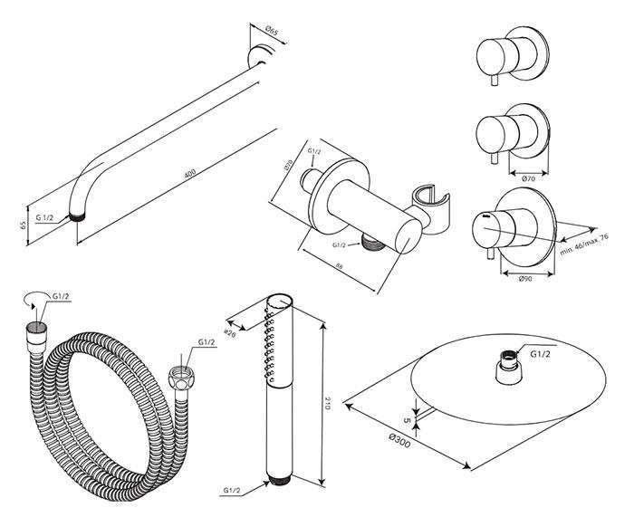 Damixa Iris XS 1 300 bruses&aelig;t til indbygning - B&oslash;rstet kobber