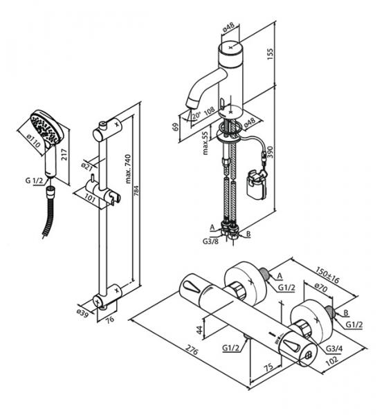 Damixa Silhouet Touchless komplet pakke til badev&aelig;relset - B&oslash;rstet grafitgr&aring;