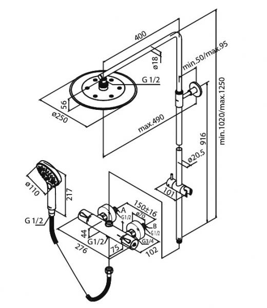 Damixa Silhouet komplet brusesystem - Ø250 - Steel Damixa Silhouet komplet brusesystem - Ø250 - Steel
