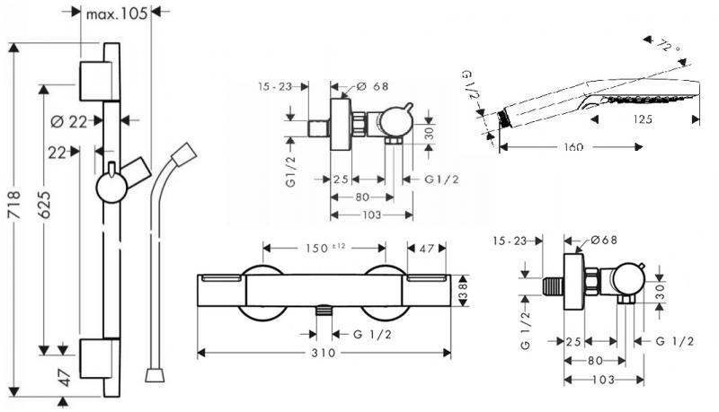 Hansgrohe Ecostat Element komplet bruses&aelig;t - Mat sort