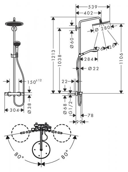 hansgrohe Croma Select S 280 komplet brusesystem Eco - B&oslash;rstet bronze