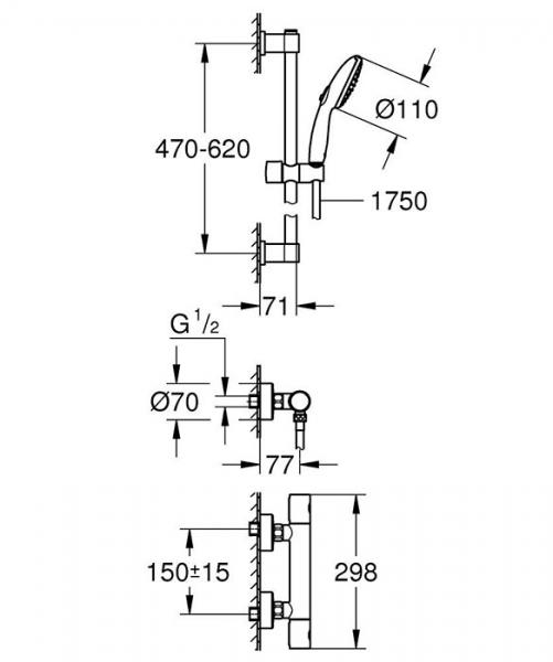 Grohe Precision Get komplet brusesystem m/termostat og h&aring;ndbruser