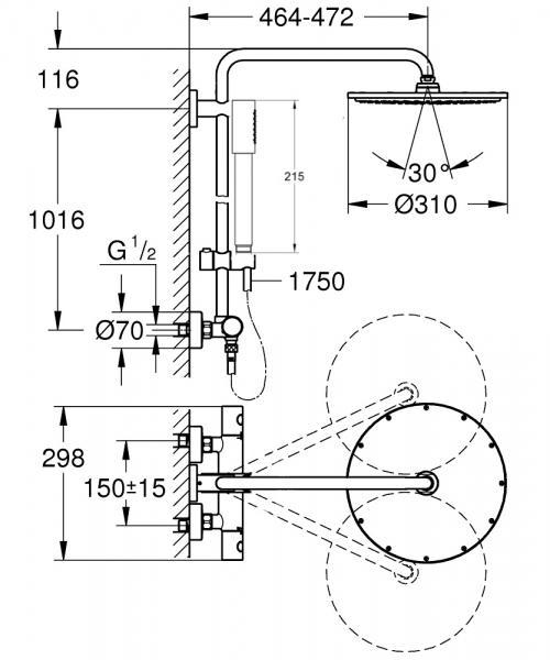 Grohe Euphoria XXL 310 komplet brusesystem - Børstet Warm Sunset Grohe Euphoria XXL 310 komplet brusesystem - Børstet Warm Sunset