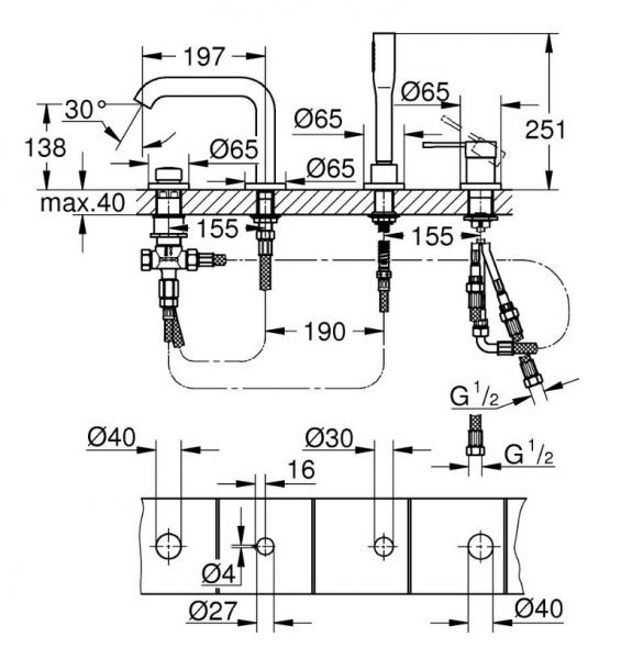 Grohe Essence New 4-huls kar- & brusekombination - Krom Grohe Essence New 4-huls kar- & brusekombination - Krom