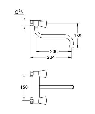 Grohe Costa S køkkenbatteri t/væg - Med svingtud Grohe Costa S køkkenbatteri t/væg - Med svingtud