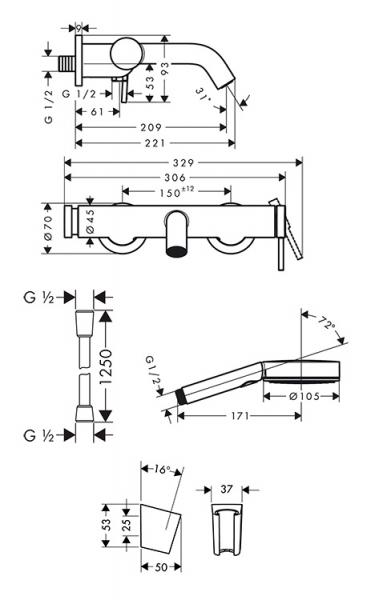 hansgrohe Tecturis komplet badekararmatur 3jet - Børstet bronze hansgrohe Tecturis komplet badekararmatur 3jet - Børstet bronze