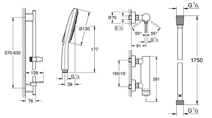 Grohe Rainshower SmartActive komplet brusesystem - 600 mm - B&oslash;rstet cool sunrise