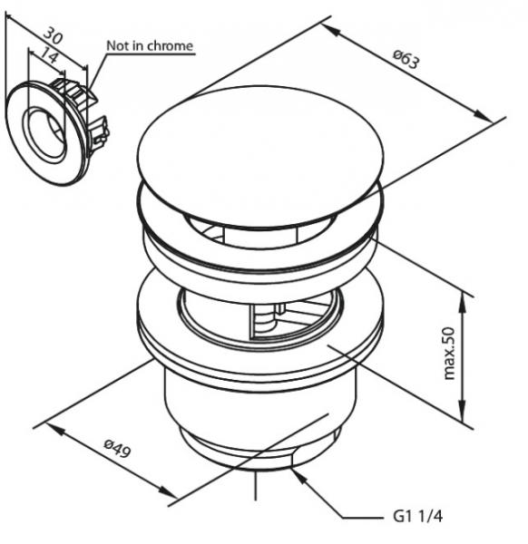 Damixa komplet bundventil med klikfunktion - B&oslash;rstet kobber