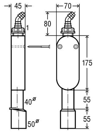 Viega vandl&aring;s til v&aelig;g 40/50 mm med afgang til vaskemaskine