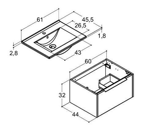 Dansani Mido+ Classic 61 møbelsæt m/Amber vask og 1 skuffe - Mat lyseblå Dansani Mido+ Classic 61 møbelsæt m/Amber vask og 1 skuffe - Mat lyseblå