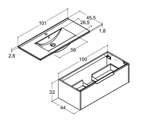 Dansani Mido+ Classic 101 møbelsæt m/Amber vask og 1 skuffe - Mat lyseblå Dansani Mido+ Classic 101 møbelsæt m/Amber vask og 1 skuffe - Mat lyseblå