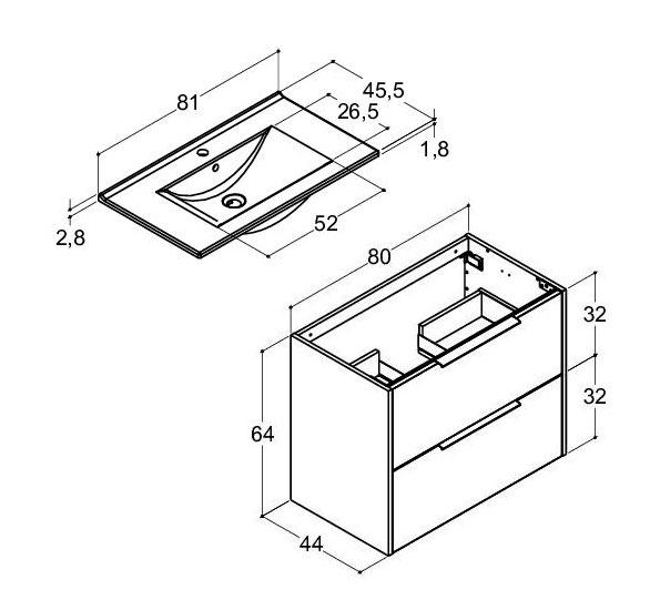 Dansani Mido+ Classic 81 møbelsæt m/Amber vask og 2 skuffer - Mat sand Dansani Mido+ Classic 81 møbelsæt m/Amber vask og 2 skuffer - Mat sand