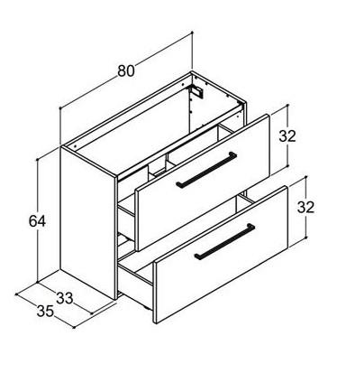 Dansani Mido+ 80 MINI m&oslash;belpakke m/Amber vask og 2 skuffer - Varm eg