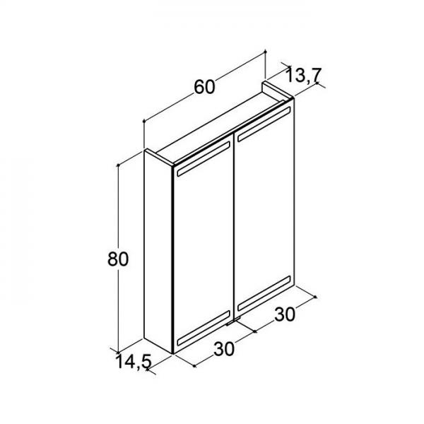 Dansani Level spejlskab 60 m/lys, lysstyring og tr&aelig;bakker - Sort eg