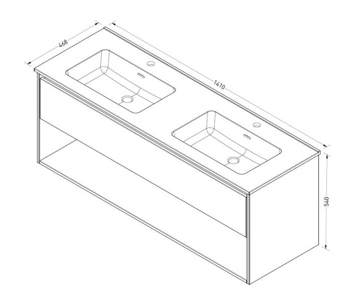 Sanibell Proline 140 m&oslash;bels&aelig;t m/1 skuffe, hylde og dobbeltvask - Ideal eg