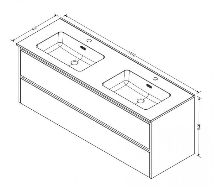 Sanibell Proline 140 møbelsæt m/2 skuffer og dobbeltvask - Rå eg Sanibell Proline 140 møbelsæt m/2 skuffer og dobbeltvask - Rå eg