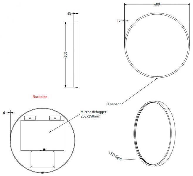 Sanibell Ink SP24 rundt spejl m/lys, varme og sensor &Oslash;60 - Mat sort