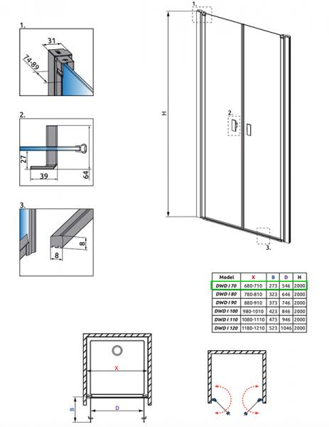 Str&oslash;mberg Noma 30 dobbelt svingd&oslash;r 700mm - B&oslash;rstet messing