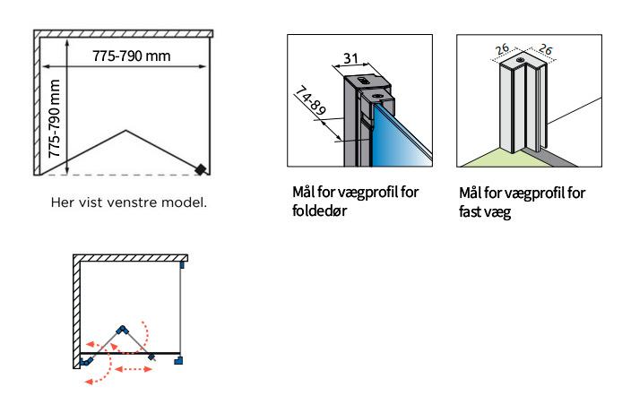 Str&oslash;mberg Noma 195 fastv&aelig;g m/folded&oslash;r 800mm - H&oslash;jre - B&oslash;rstet kobber