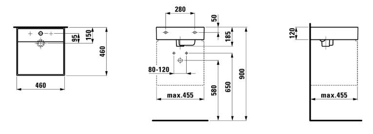 Laufen Kartell 46 h&aring;ndvask t/v&aelig;g eller m&oslash;bel - Uden hanehul - Uden overl&oslash;b